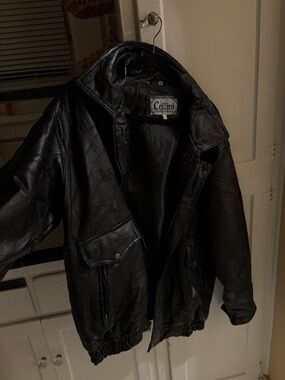Vintage Cellini Black Leather Bomber Jacket